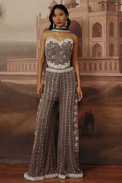 Dark grey sequin embroidered co-ord set