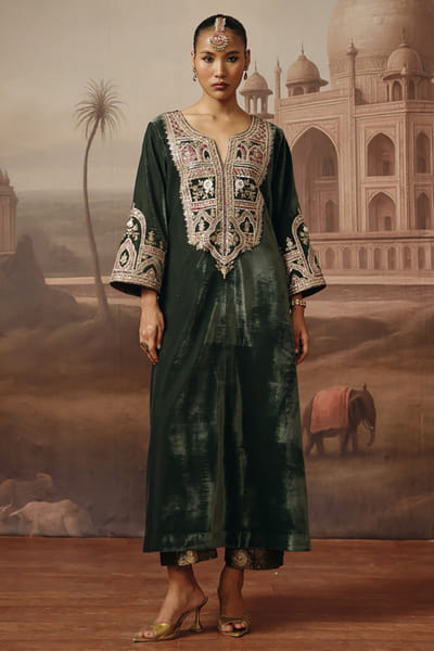 Sage green embroidered kurta set