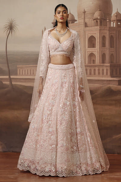 soft pink sequin embroidered lehenga set