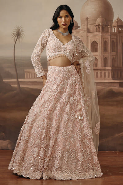 Blush pink sequin embroidered lehenga set