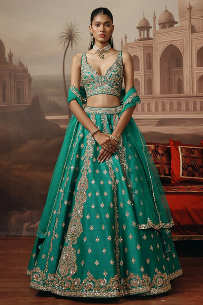 Green dori embroidered lehenga set