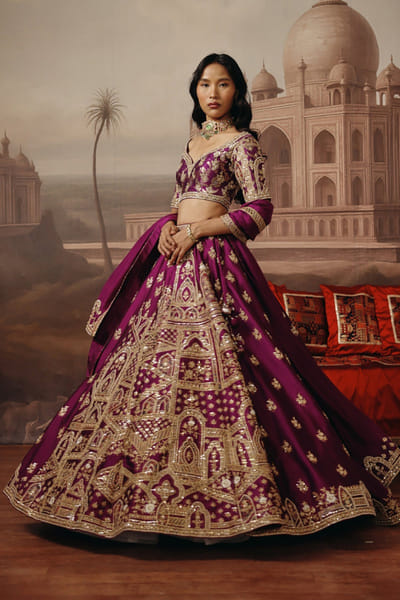 Purple dabka embroidered lehenga set