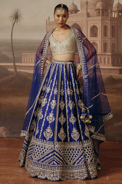 Blue sequin embroidered lehenga set