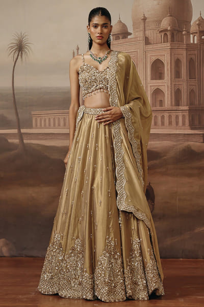 Gold dabka embroidered lehenga set
