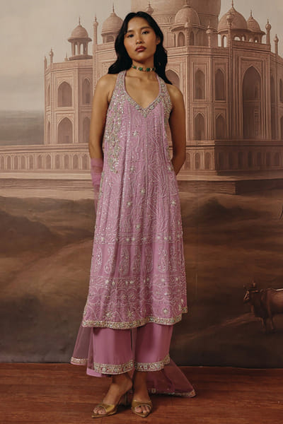 Lilac gota embroidered kurta set