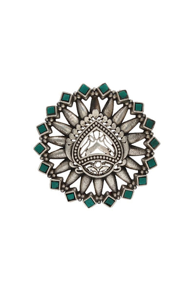 Green hydro stone silver ring