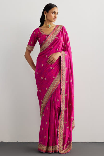 Ri Ritu Kumar Fuchsia hand embroidered brocade jamavar sari RIRIMAY26D145556