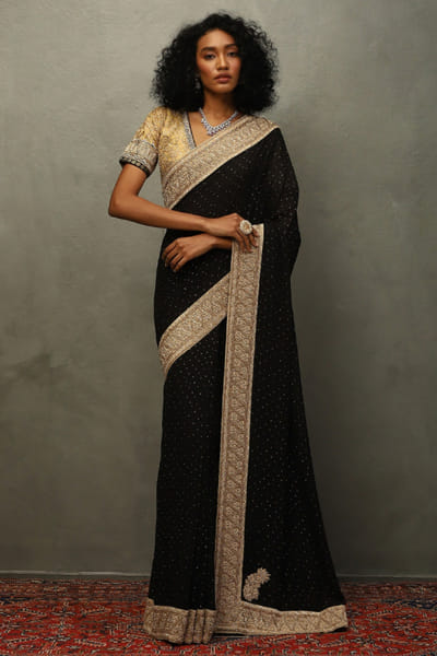 Ri Ritu Kumar Black gold zardozi hand embroidered sari RIRIMAY26D145568