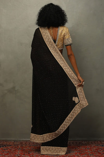 Ri Ritu Kumar Black gold zardozi hand embroidered sari RIRIMAY26D145568