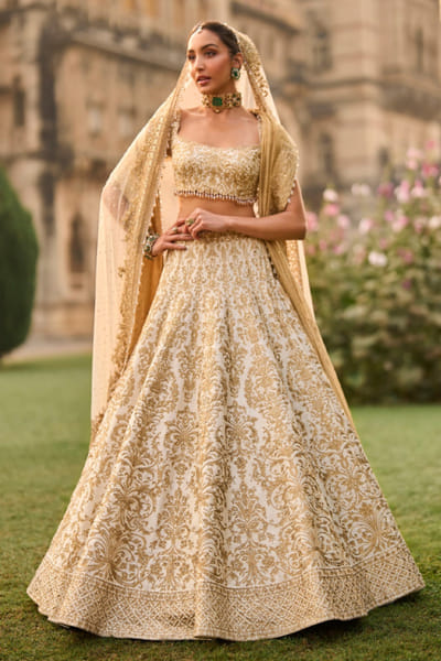 Ivory thread embroidered lehenga set