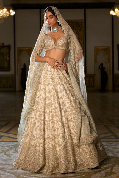 Ivory zardozi embroidered lehenga set