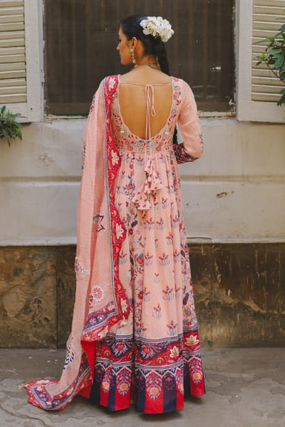 Aditi Gupta Pink floral print embroidered anarkali ADITJUL26D149544