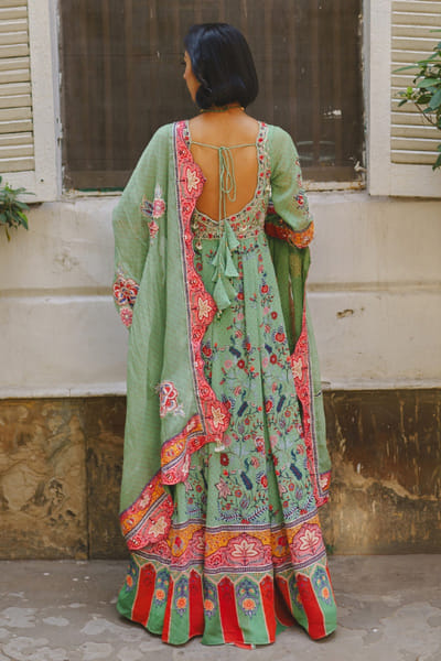 Aditi Gupta Green printed and embroidered anarkali ADITJUL26D149547