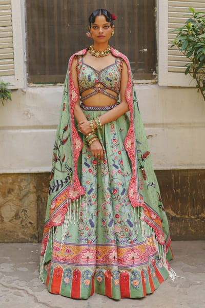 Aditi Gupta Green printed embroidered lehenga set ADITJUL26D149548