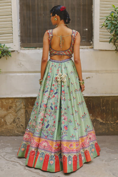 Aditi Gupta Green printed embroidered lehenga set ADITJUL26D149548