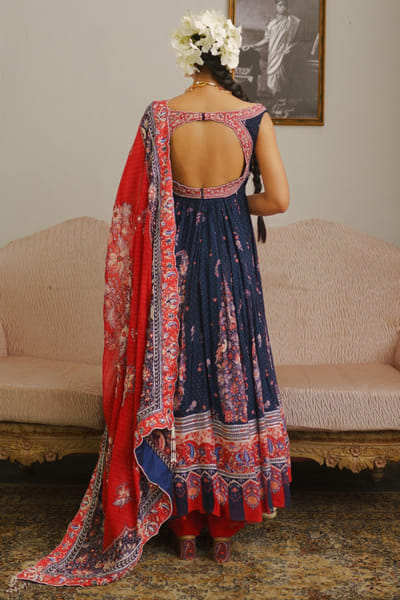 Aditi Gupta Blue printed hand embellished paisley anarkali ADITJUL26D149553