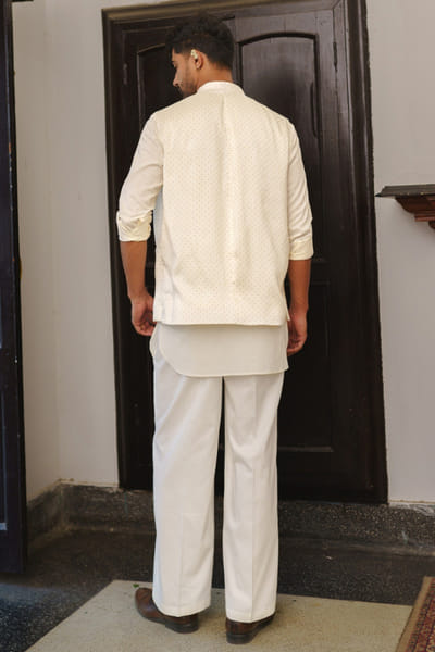Aditi Gupta Ivory printed aari embroidered Nehru jacket set ADITJUL26D149566