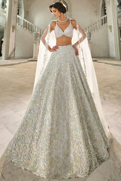 Ivory floral sequin embroidered lehenga set