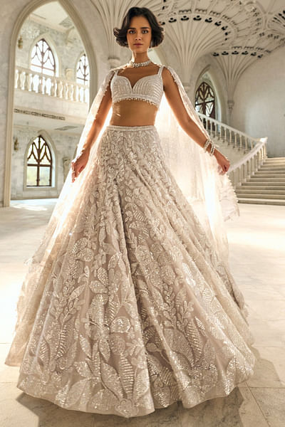 Silver floral sequin embroidery lehenga set
