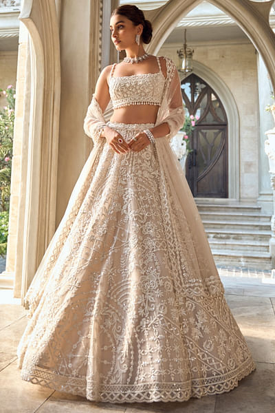 Nude floral geometric embroidered lehenga set