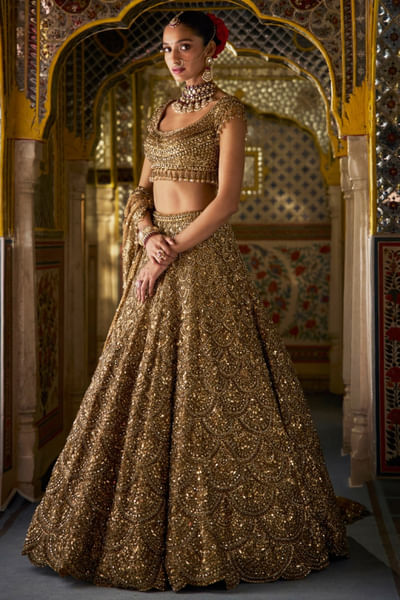 Antique gold sequin embroidered lehenga set