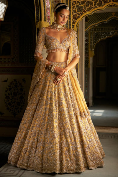 Gold floral crystal embroidered lehenga set