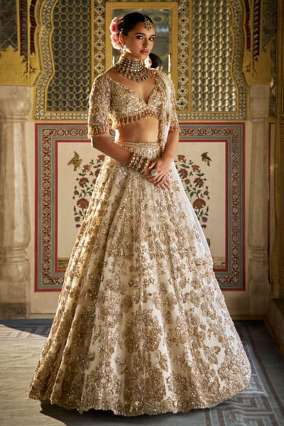 Ivory floral sequin embroidered lehenga set