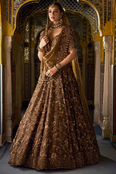 Antique gold embroidered lehenga set