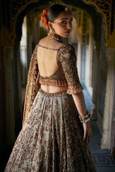 Seema Gujral Copper jade sequin embroidered lehenga set SEESEP25D232931