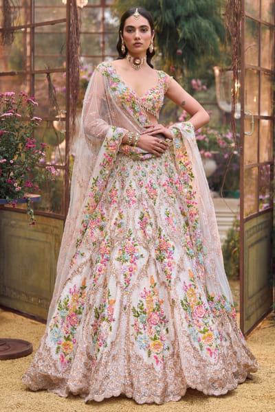 Multicoloured floral sequin lehenga set