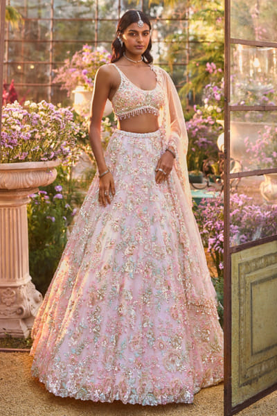 Light pink sequin embroidered lehenga set