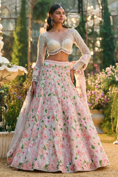Pearl floral embroidered lehenga set