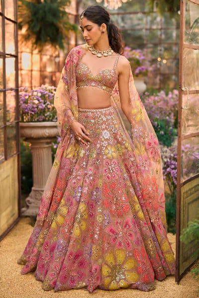 Coffee floral applique lehenga set