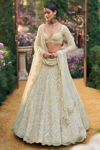 Sage green embroidered lehenga set