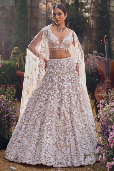 Nude pearl embroidered lehenga set