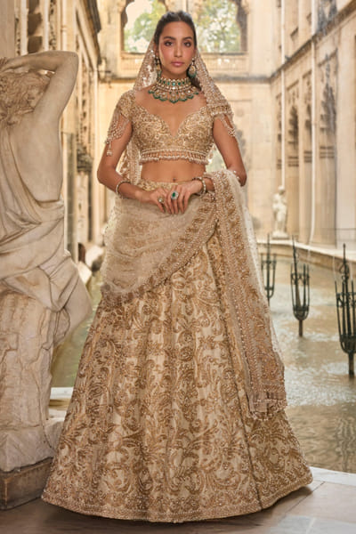 Beige sequin embroidered lehenga set
