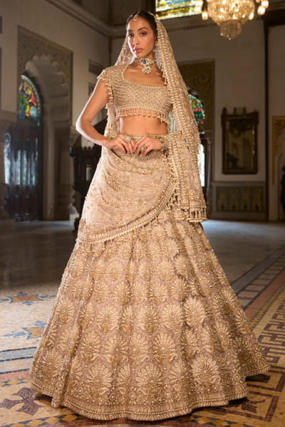 Champagne gold pearl embroidered lehenga set