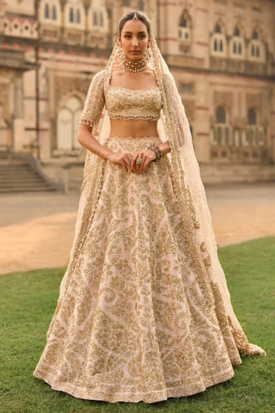 Powder peach dori embroidered lehenga set