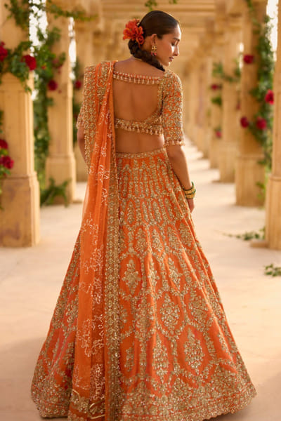 Seema Gujral Burnt orange zardozi embroidered lehenga set SEEMJUL26D149089