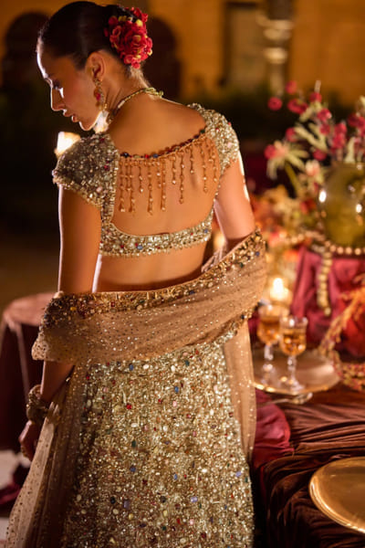 Seema Gujral Antique gold jewel embellished lehenga set SEEMJUL26D149097