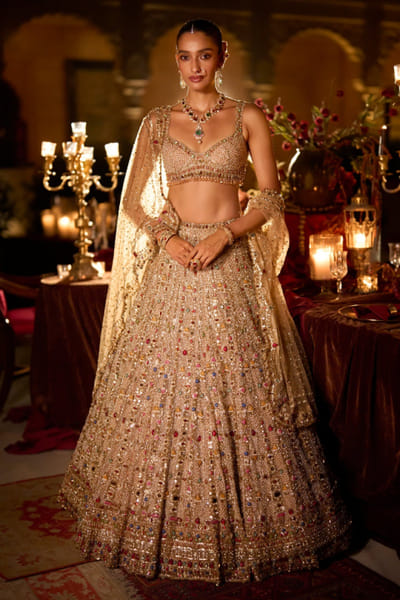 Seema Gujral Multicolour pearl embroidered lehenga set SEEMJUL26D149098