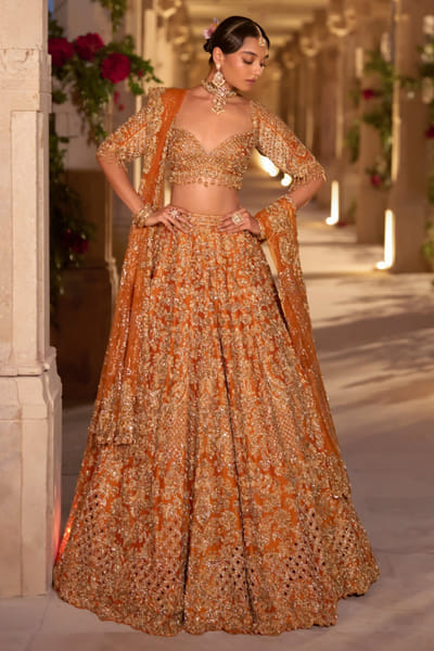 Seema Gujral Rust cutwork embroidered lehenga set SEEMJUL26D149087