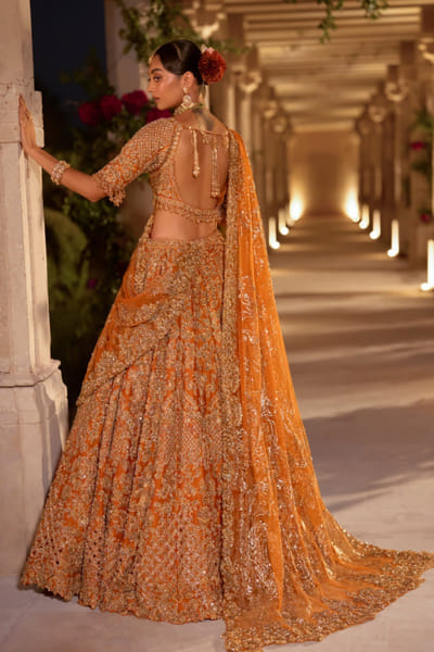 Seema Gujral Rust cutwork embroidered lehenga set SEEMJUL26D149087