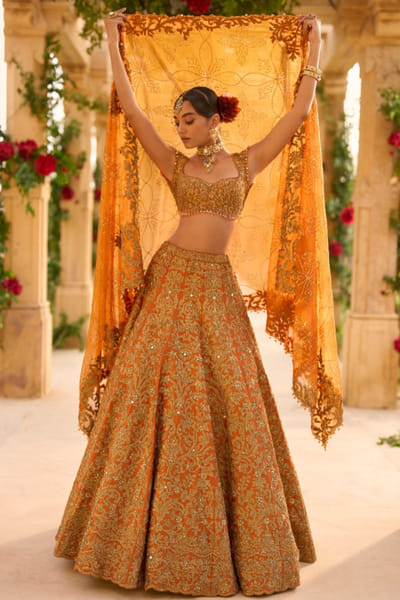 Seema Gujral Rust zardozi embroidered lehenga set SEEMJUL26D149088