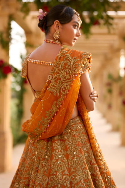 Seema Gujral Rust zardozi embroidered lehenga set SEEMJUL26D149088