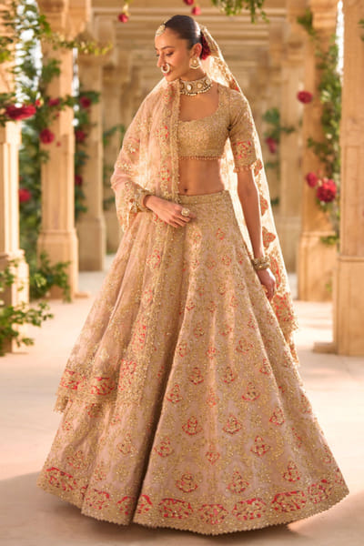 Seema Gujral Nude and gold zari embroidered lehenga set SEEMJUL26D149104