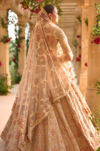 Seema Gujral Nude and gold zari embroidered lehenga set SEEMJUL26D149104