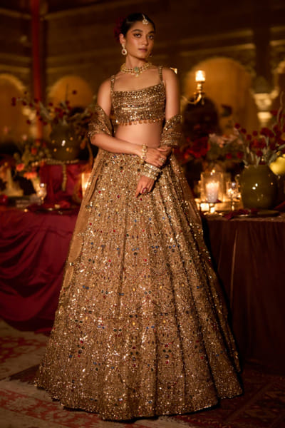 Seema Gujral Antique gold embroidered lehenga set SEEMJUL26D149099