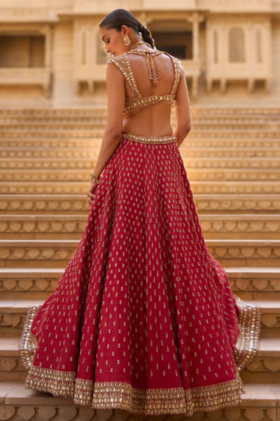 Seema Gujral Dark red crystal embellished lehenga set SEEMJUL26D149091