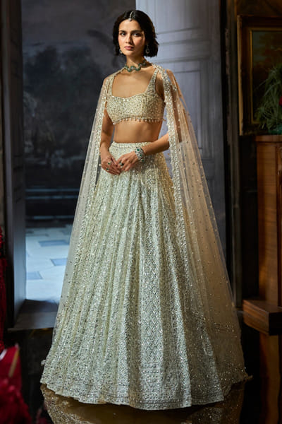 Seema Gujral Milky white sequin embroidered lehenga set SEEMAUG26D153213